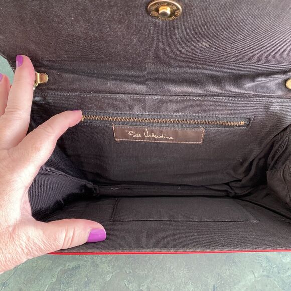 Bill Valentine red leather clutch purse retro black moc croc trim shoulder bag - Picture 7 of 12